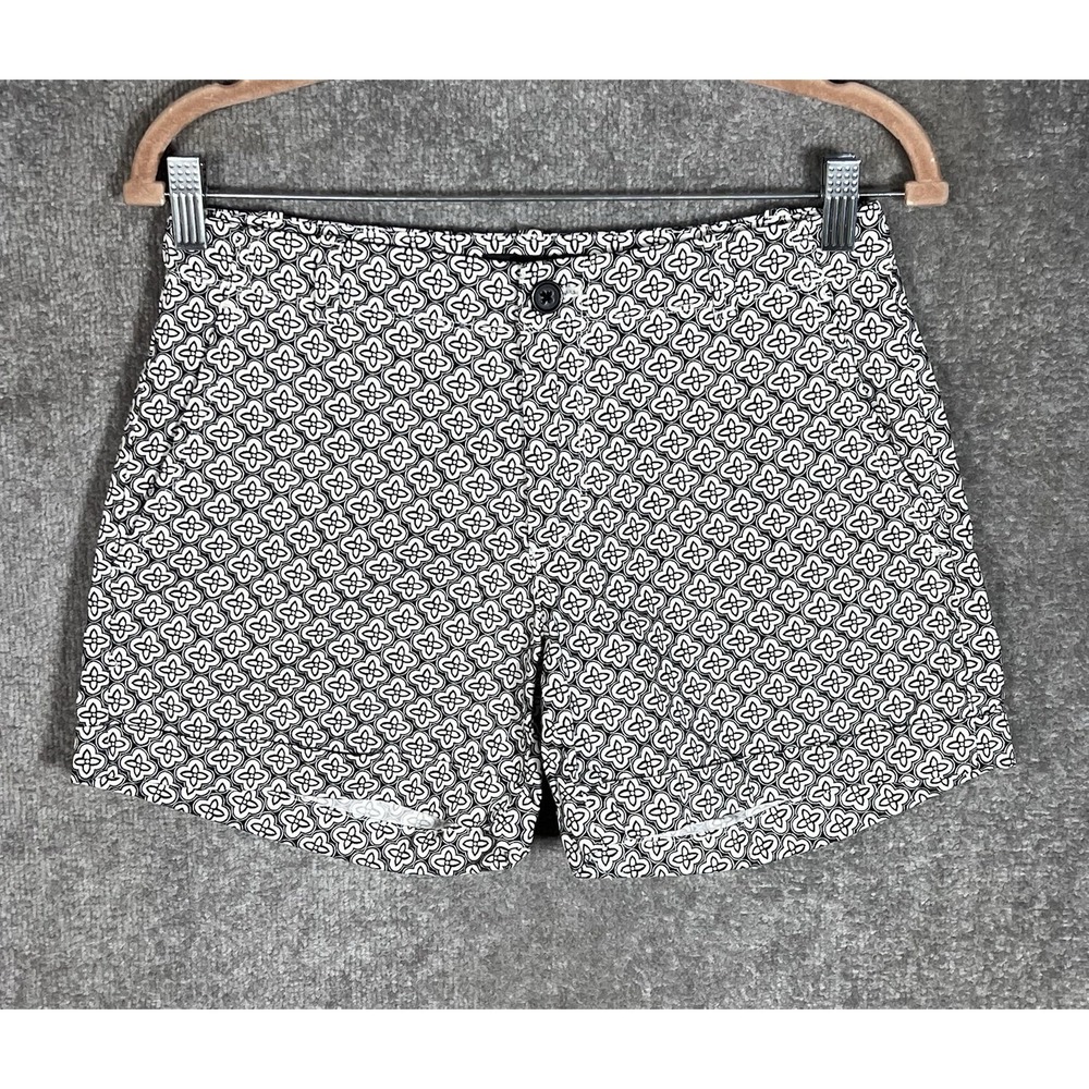 Banana Republic Shorts Womens Sz 2 White Black Geometric Cuffed‎ Pockets Stretch